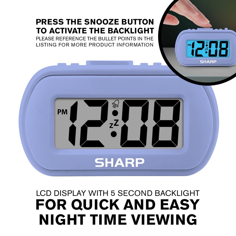 Sharp Digital Alarm Clock – Tactile Case with Soft Rubberized Small, Lavender