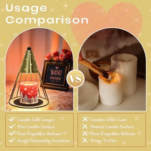 Candle Warmer Lamp with Timer, Dimmable, Valentine's Day Gift, Adjustable Gold