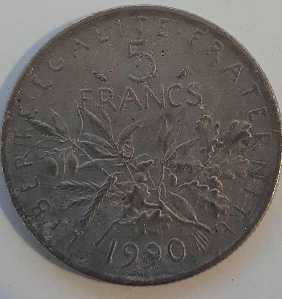 Old Coin 1990 French Five Francs