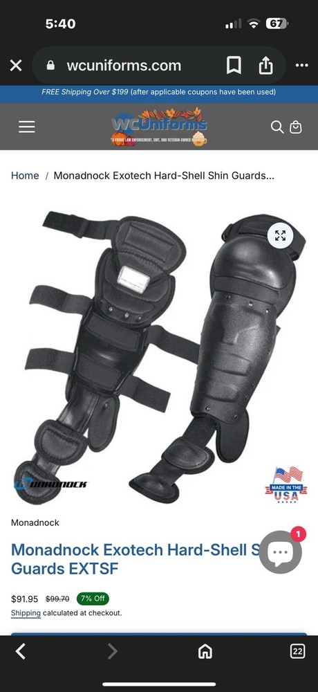 Monadnock Exotech Hard-shell Shin Guards Size Medium-Large