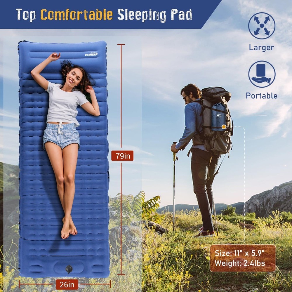 2 Pack Sleeping Pad, Ultralight Inflatable Sleeping Pad for Camping,