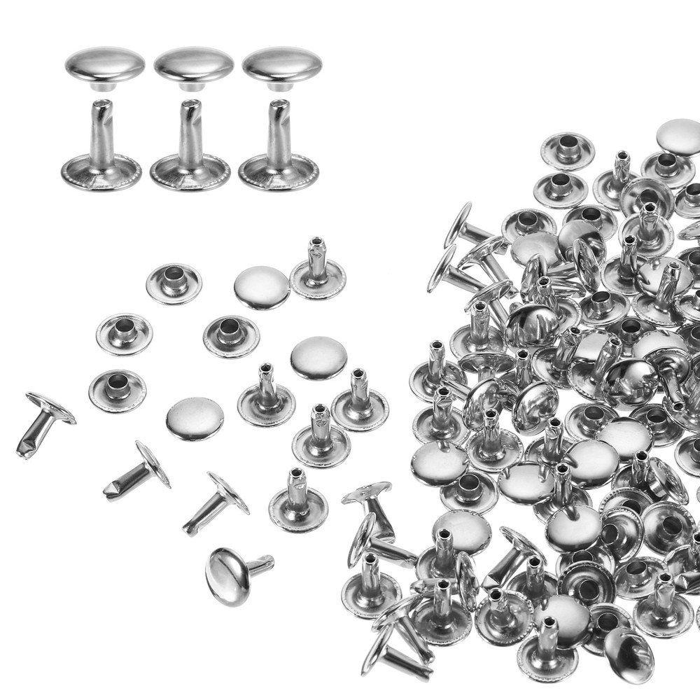 100Sets Double Cap Rivet 10x10mm Carbon Steel Round Head Snap Studs, Silver