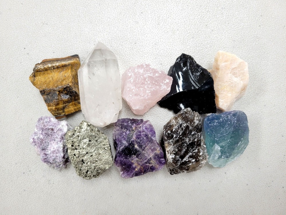10 Piece Crystal Starter Gift Set Raw Healing Gemstones Pack for Beginners