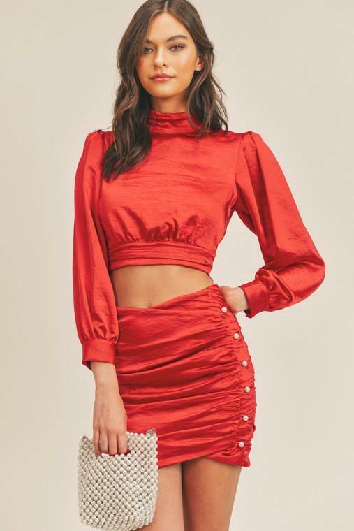 Pearl Embellished Satin Skirt Set