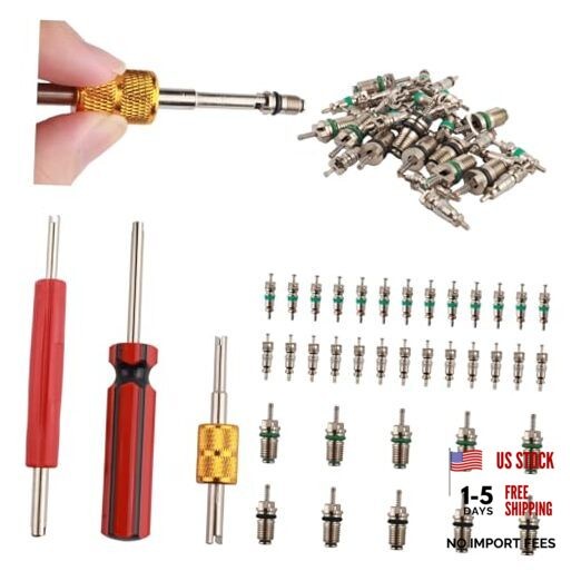 39PCS AC Valve Core Kit,AC Valve Kit Include Single & Double Head ACS Valves
