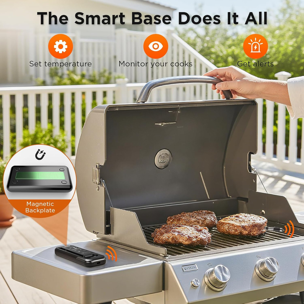 Bluetooth Meat Thermometer with Smart APP, 800FT Wireless Range & LCD Base, Rech