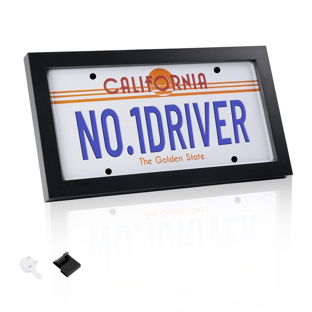 Matte Black License Plate Wall Frame for 6"x12" Plate Display,Modern Solid Wo...