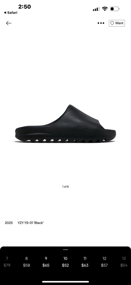 Yeezy Slide YS-01 ‘Black’ Size 10