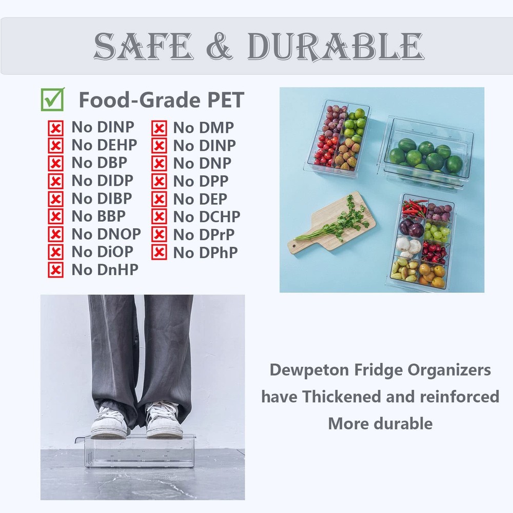 Refrigerator Organizer Bins - Clear Plastic Container Drawer for Egg Vegetabl...