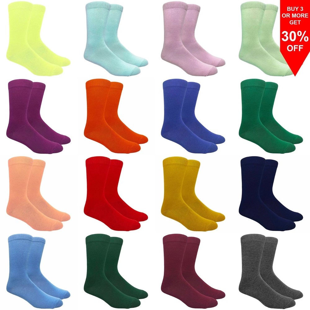 Fine Fit Men's Solid Color Cotton Dress Socks Wedding Assorted Plain