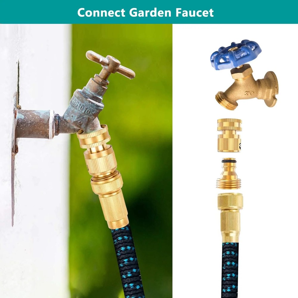 FINEST+ Garden Hose Quick Connector, Solid Brass 3/4 Inch Thread Fitting No-Leak