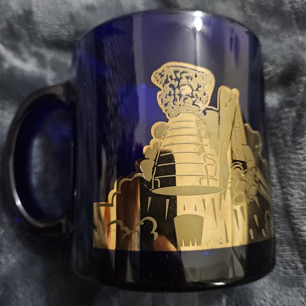 Vintage Boeing Space Shuttle Main Engine Rocketdyne Cobalt Blue Glass Coffee Mug