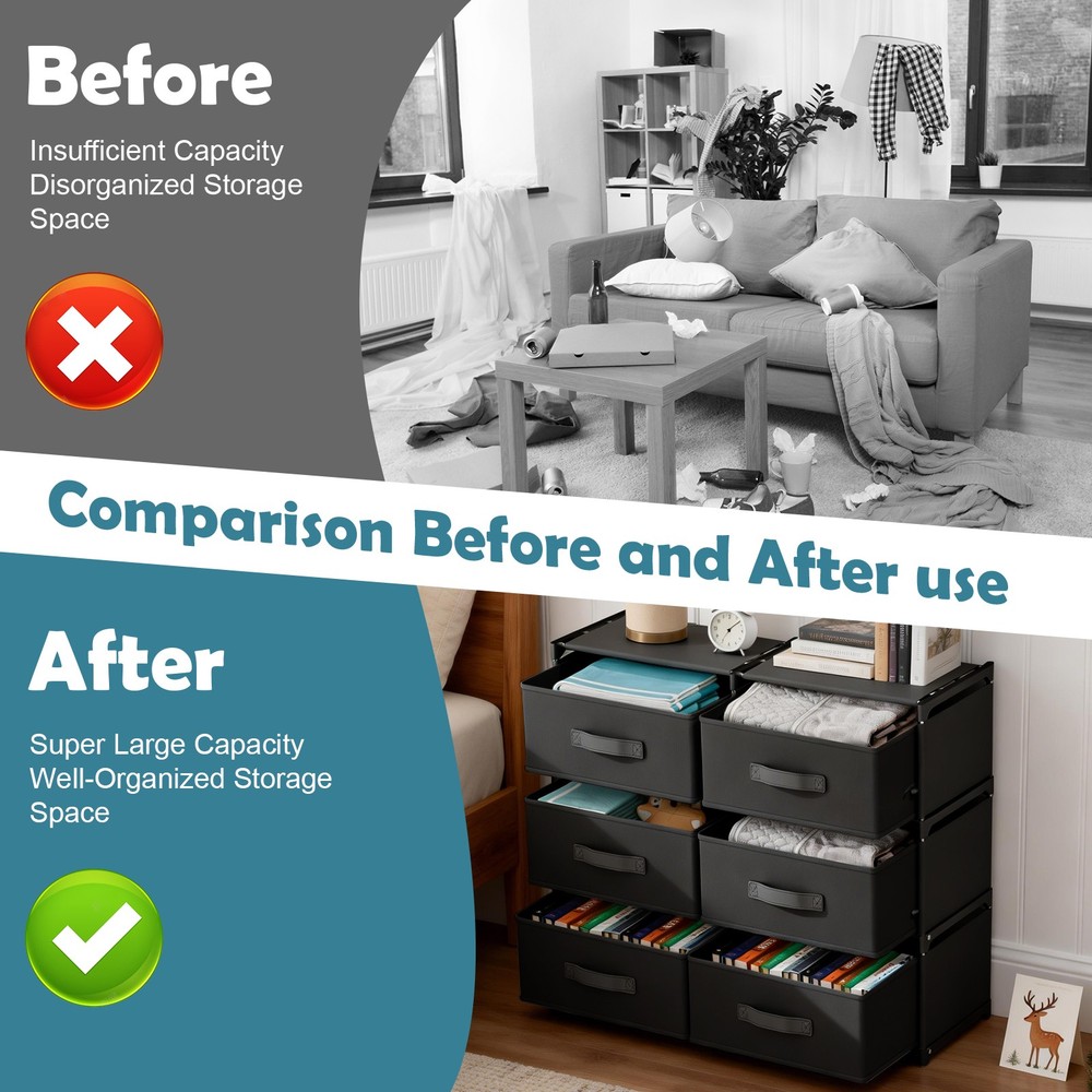 Non-Woven Fabric Multi-Functional Storage Cabinet, Double Row 6-Drawer