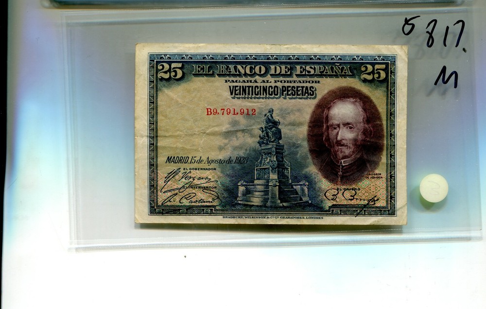 SPAIN 1928 25 PESETAS  CURRENCY NOTE XF 5817M