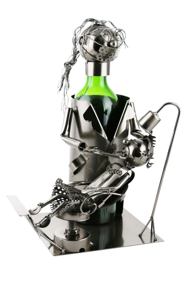 Lady Dentist Pulling Teeth Metal Wine Bottle Holder Display
