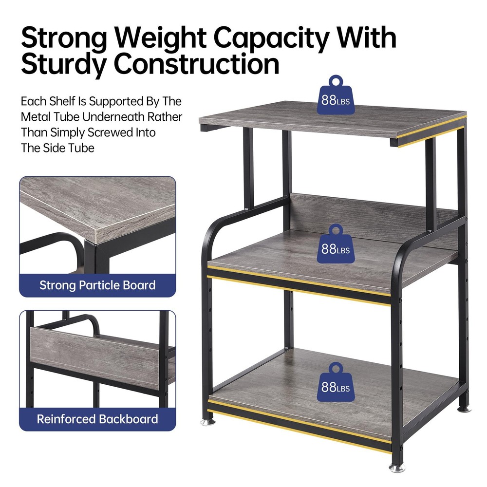 Printer Stand with Height Adjustable Storage Shelf, 3 Tier Mobile Printer Tab