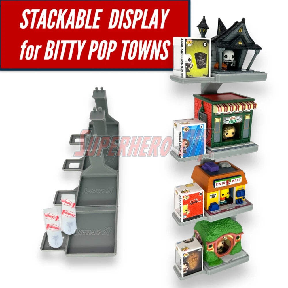 STACKABLE Floating Shelf for Bitty Pop Towns | Includes command strips