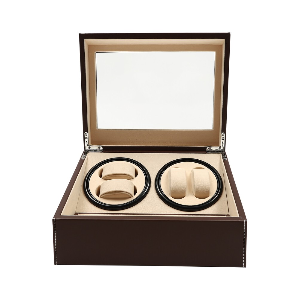4+6 Automatic Watch Box Automatic Rotation Watch Display Storage Box Cage Brown