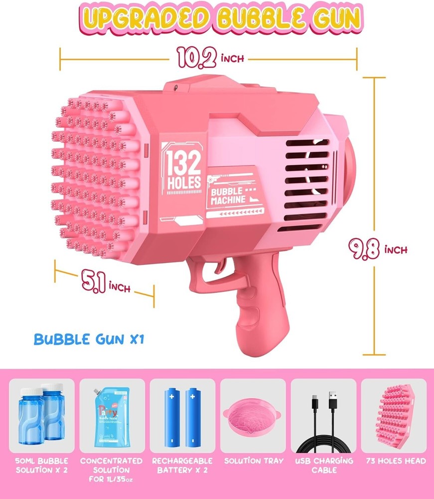 Bubble Machine Gun, with 【2 Batteries & ≈22 Bottles Solution】- B26