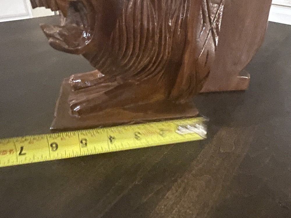 Vintage 8” Pair Heavy Solid Wood Carved Lion Head Bookends Library