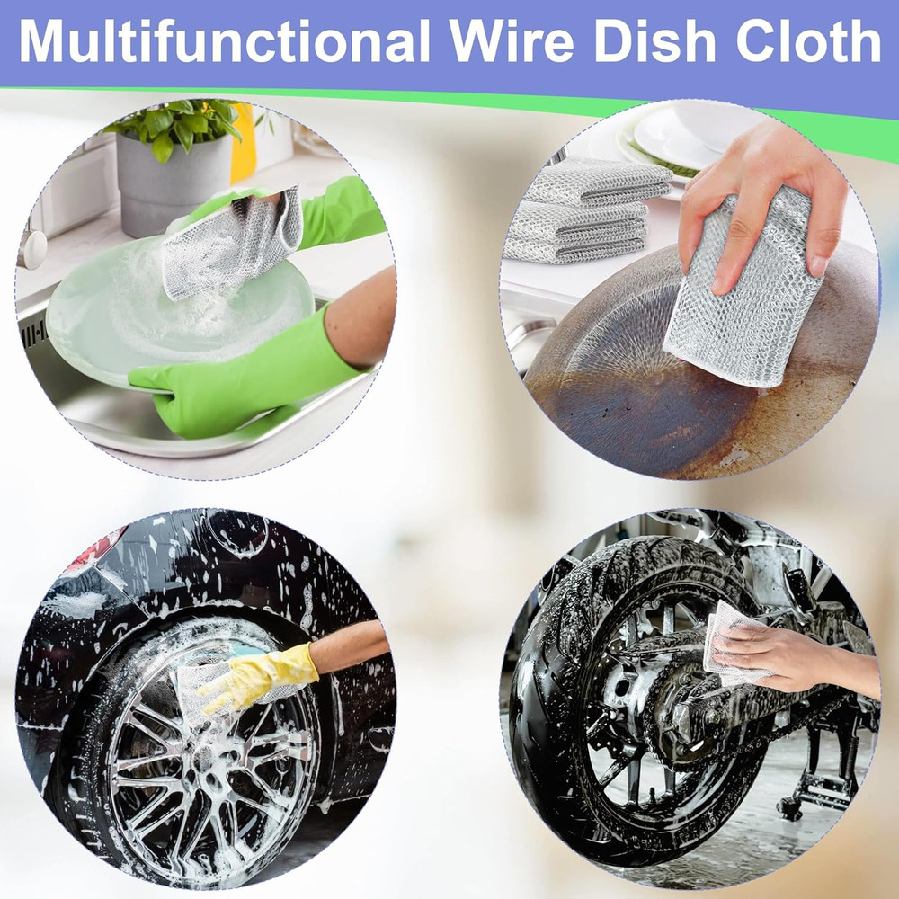 Wire Dishwashing Rag, Double Layer Metal Cloth, 12 Pack