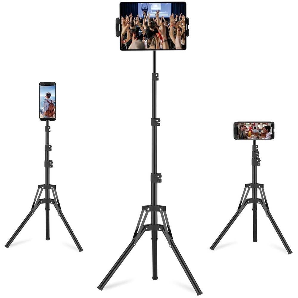 iPad Tripod Stand, 63" Height Adjustable Tripod for Tablet, 360° Rotation Tab...