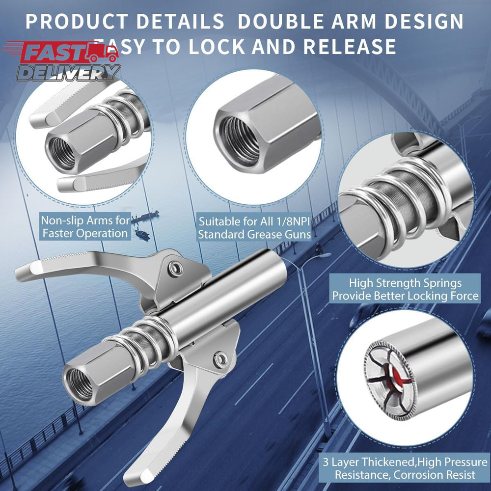 Grease Gun Coupler, Quick Locking Grease Gun Tip, 6 Thickened Jaws Locking, High