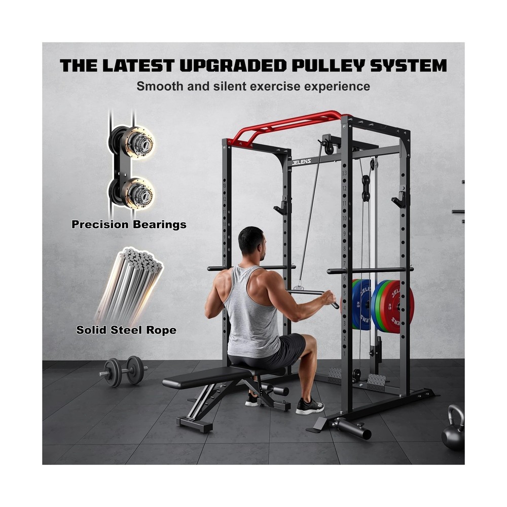 Power Cage, 2000LBS Multi-Function S11 Power Rack with LAT Pulldown, Squat Ra...
