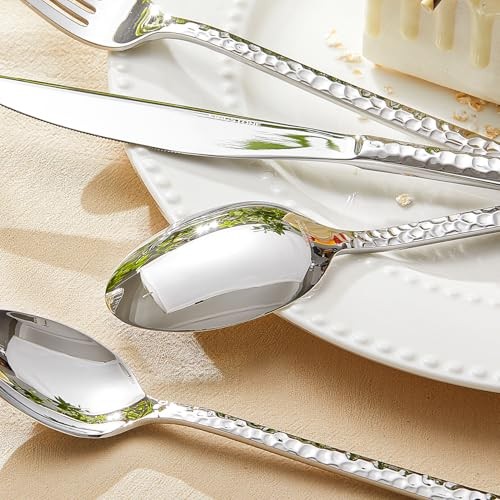 20 Piece Hammeredware Set, 18/10 Stainless Steel Flatware Set 20-Piece Silver