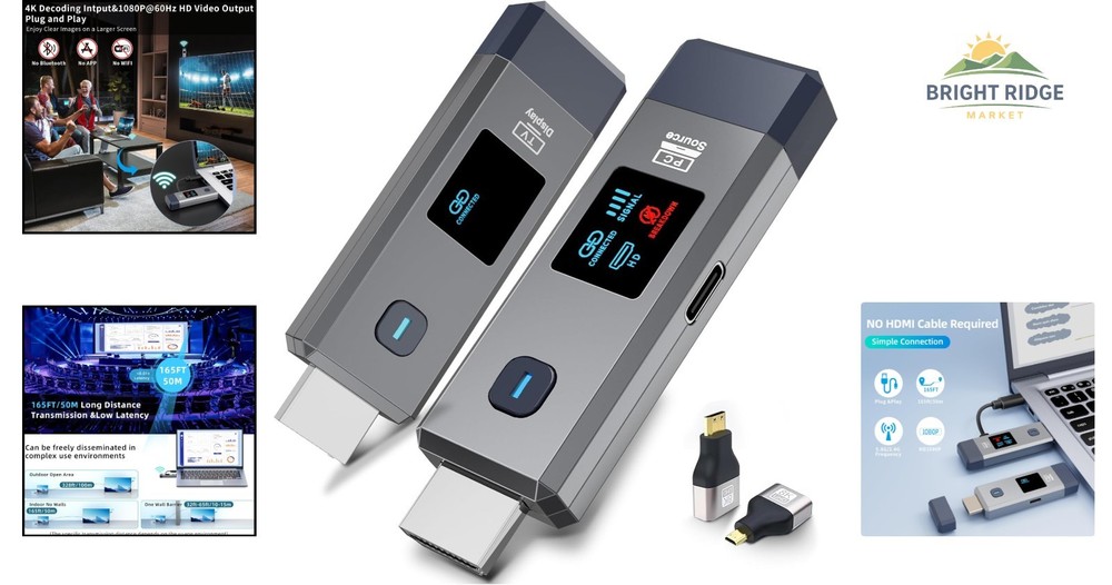 LED Display Wireless HDMI Receiver with Mini and Micro HDMI Adapters Included