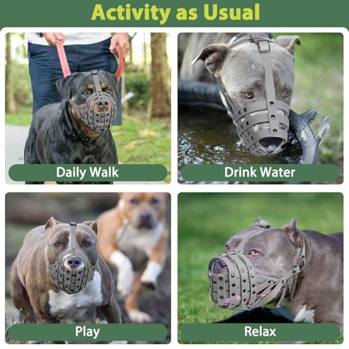 Pitbull Muzzle, Lightweight Basket Muzzle for M [Snout Cir: 9.75"-11"] Grey