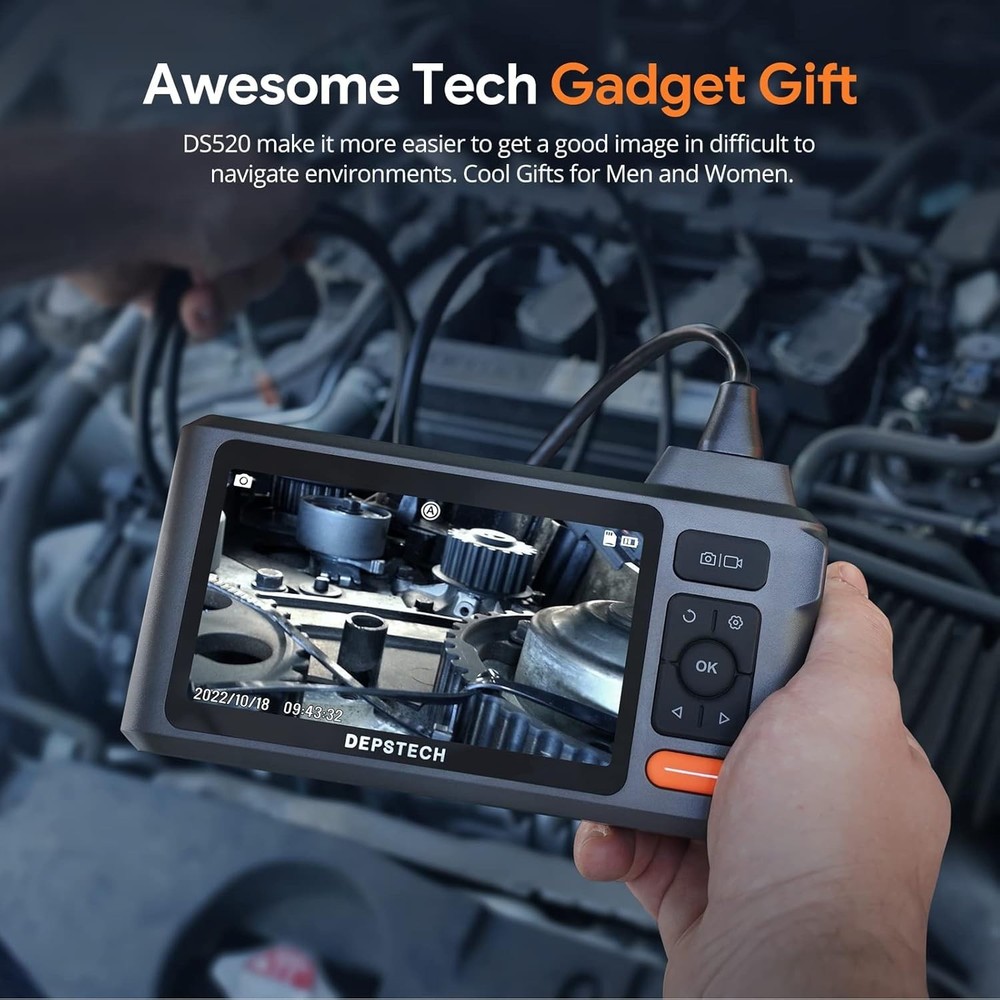 50FT Waterproof Borescope Camera with Split Screen & Manual Exposure Control