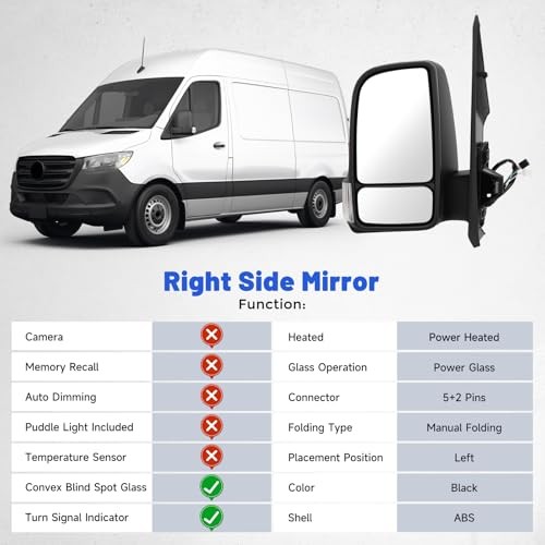 Driver Left Side Mirror Compatible with Merecedes Left Driver Side 7Pins Black