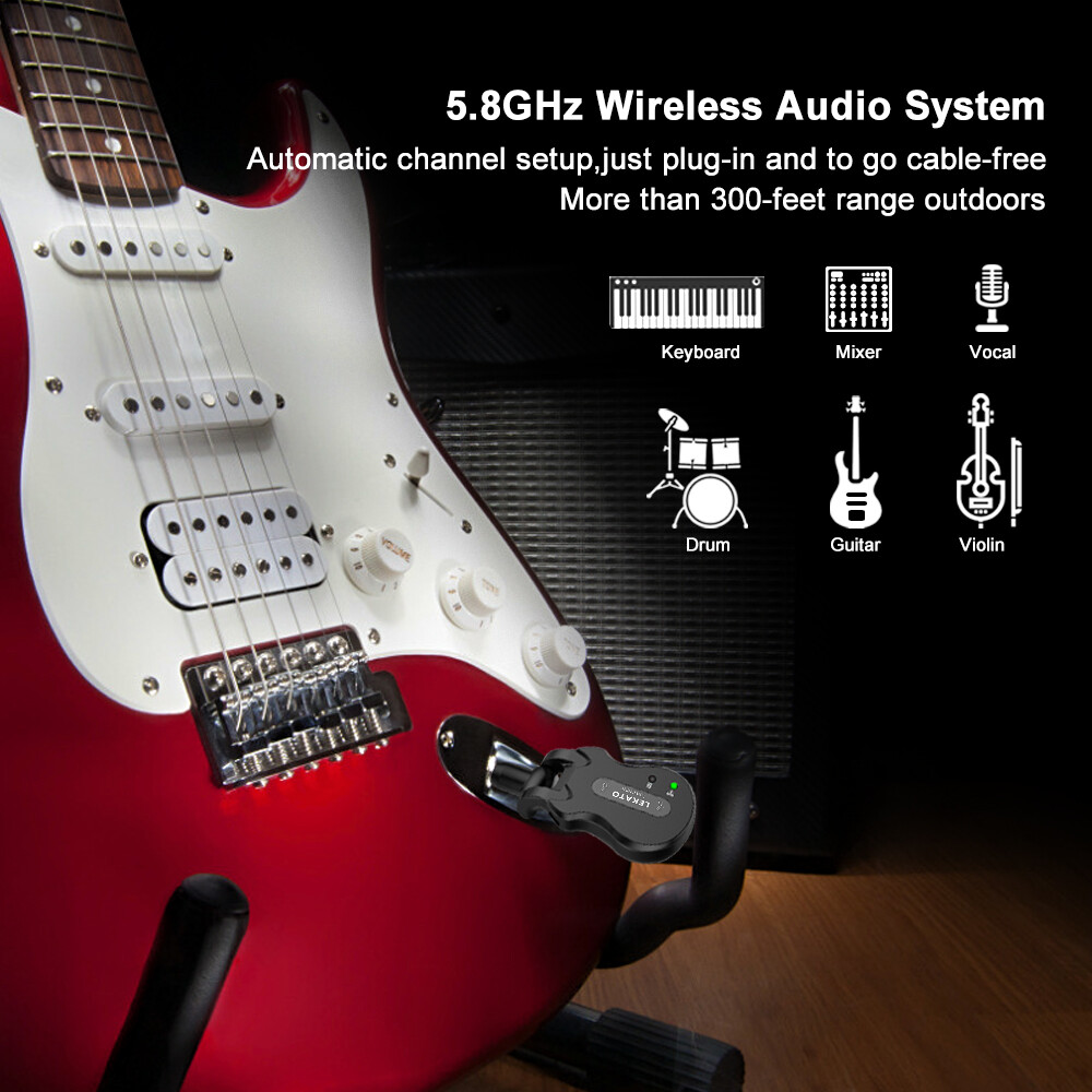 LEKATO 5.8GHz Wireless Guitar Digital System Transmitter Receiver set 100ft