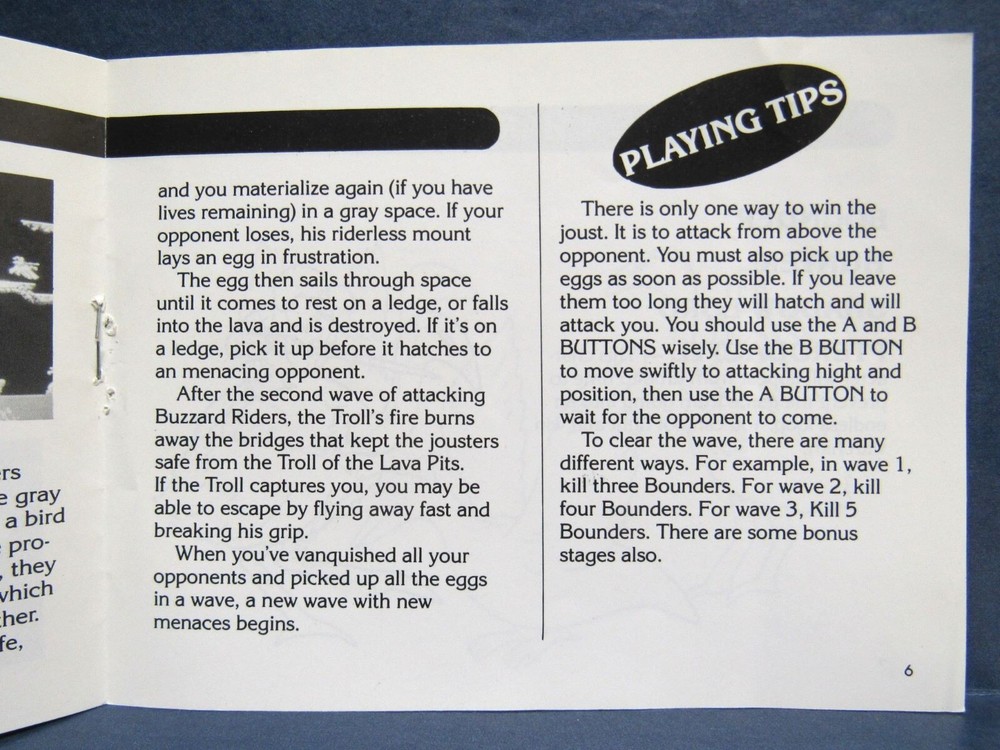 JOUST Instruction Manual - No Game NES Nintendo