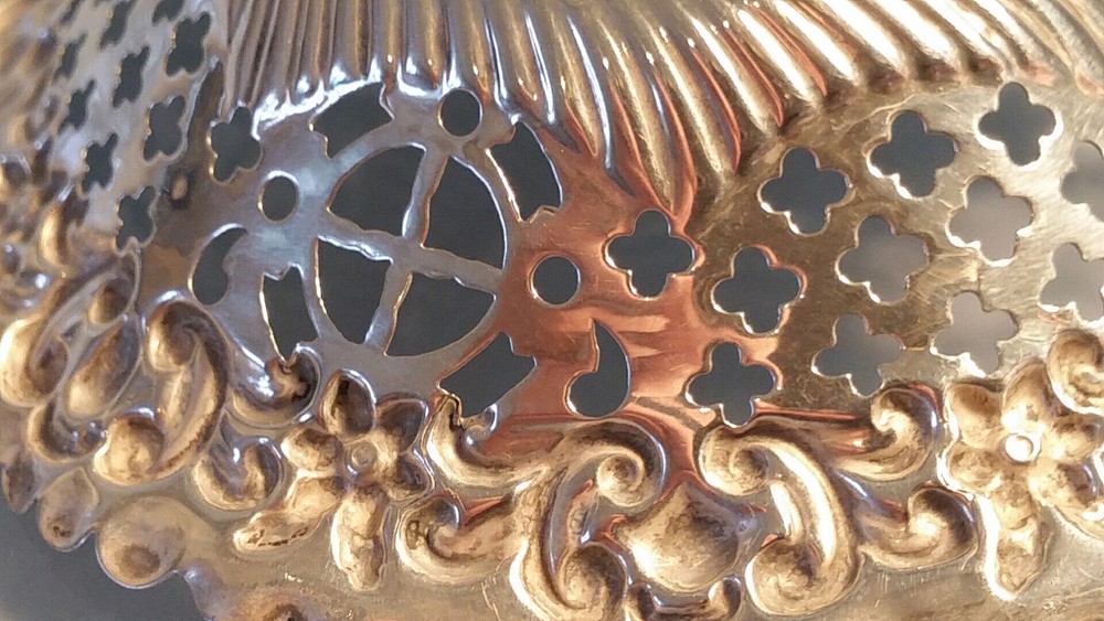 1897 Victorian Ornate solid silver sweet dish by Deakin & Francis