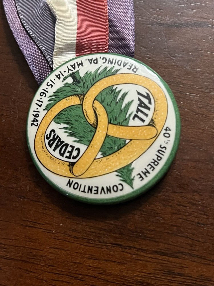 1942 Tall Cedars Pinback Button,Committe Ribbon 1.75 in Dia Backing Paper
