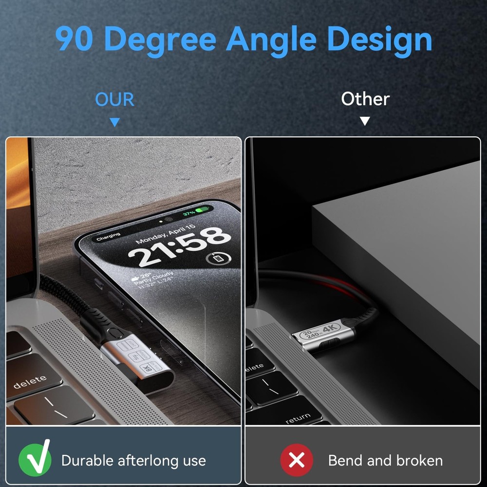 short right angle usb c extension 2FT Compatible with Thunderbolt 4 2 ft