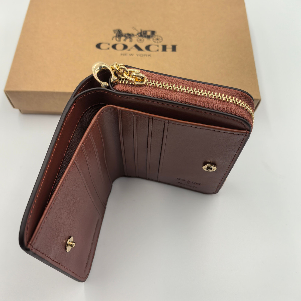 Coach x Snoopy Print Cartoon Pattern Medium Zip Wallet Brown