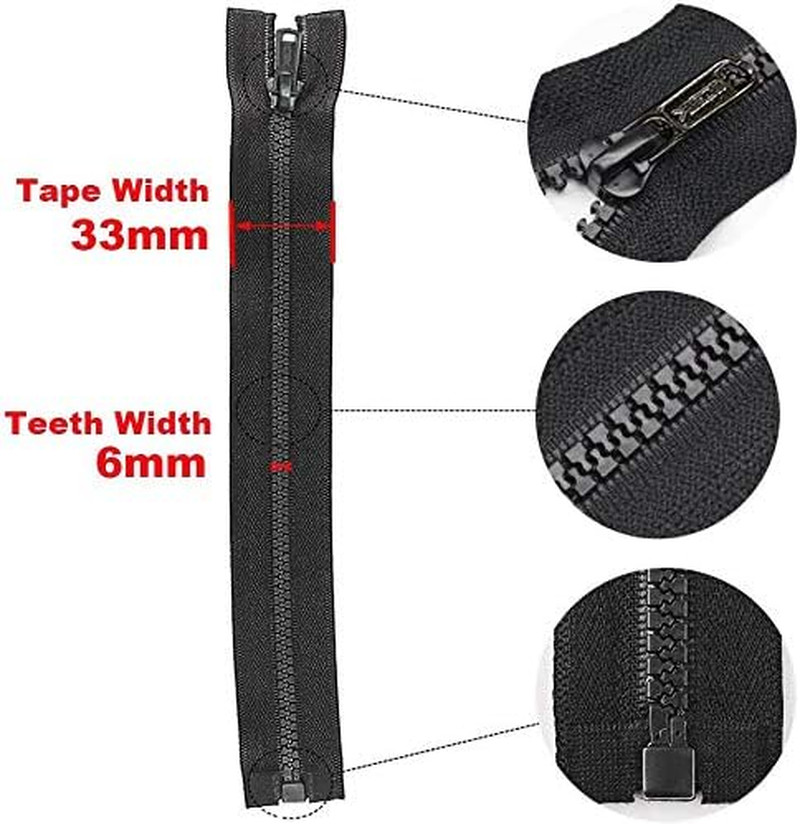 2PCS 16 Inch #5 Black Separating Bottom Molded Zippers Plastic Teeth Bulk Fasten