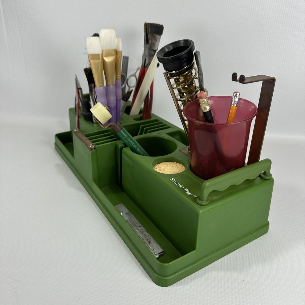 Studio Pro Green Stained Glass Tool Organizer Caddy Lot Tools Soldering