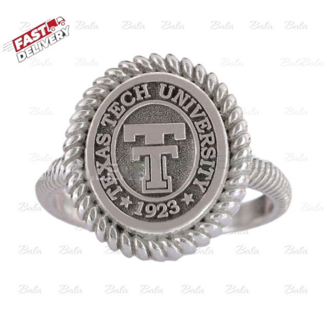 Texas Tech University 1923 Class Ring – Silver Plated College Logo Ring – Gradua