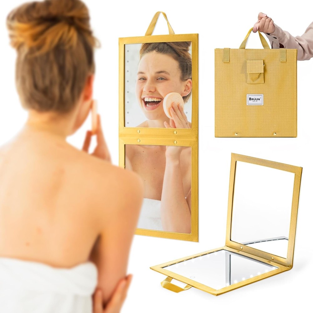 BRUN Adjustable Foldable Wall Mounted Rectangular Mirror, Touch Control, Dimmabl