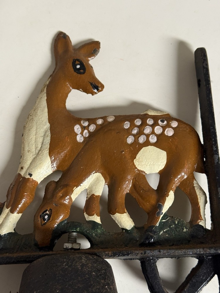 Vintage Cast Iron Wall Mounted Dinner Bell With Deer