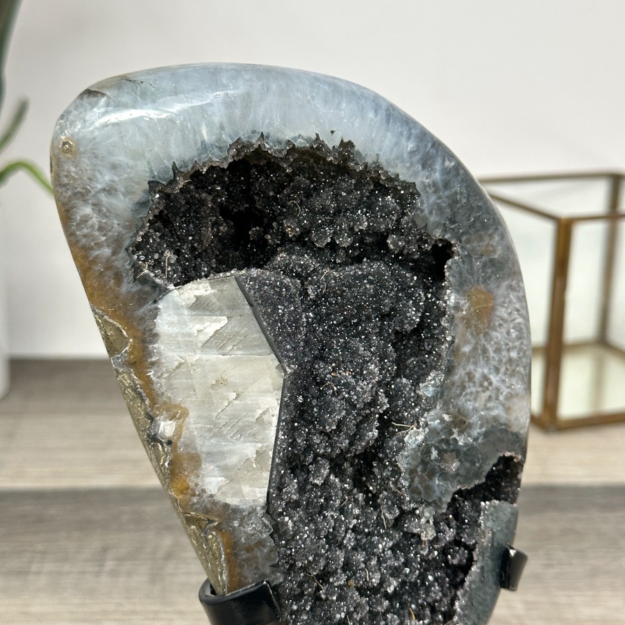 Black Amethyst Geode with Calcite Crystal Specimen. MWS2848