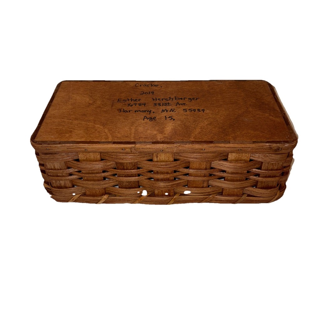 Amish Handmade 12" Bread Desk Basket W/ Leather Handles Solid Oak Bottom Signed