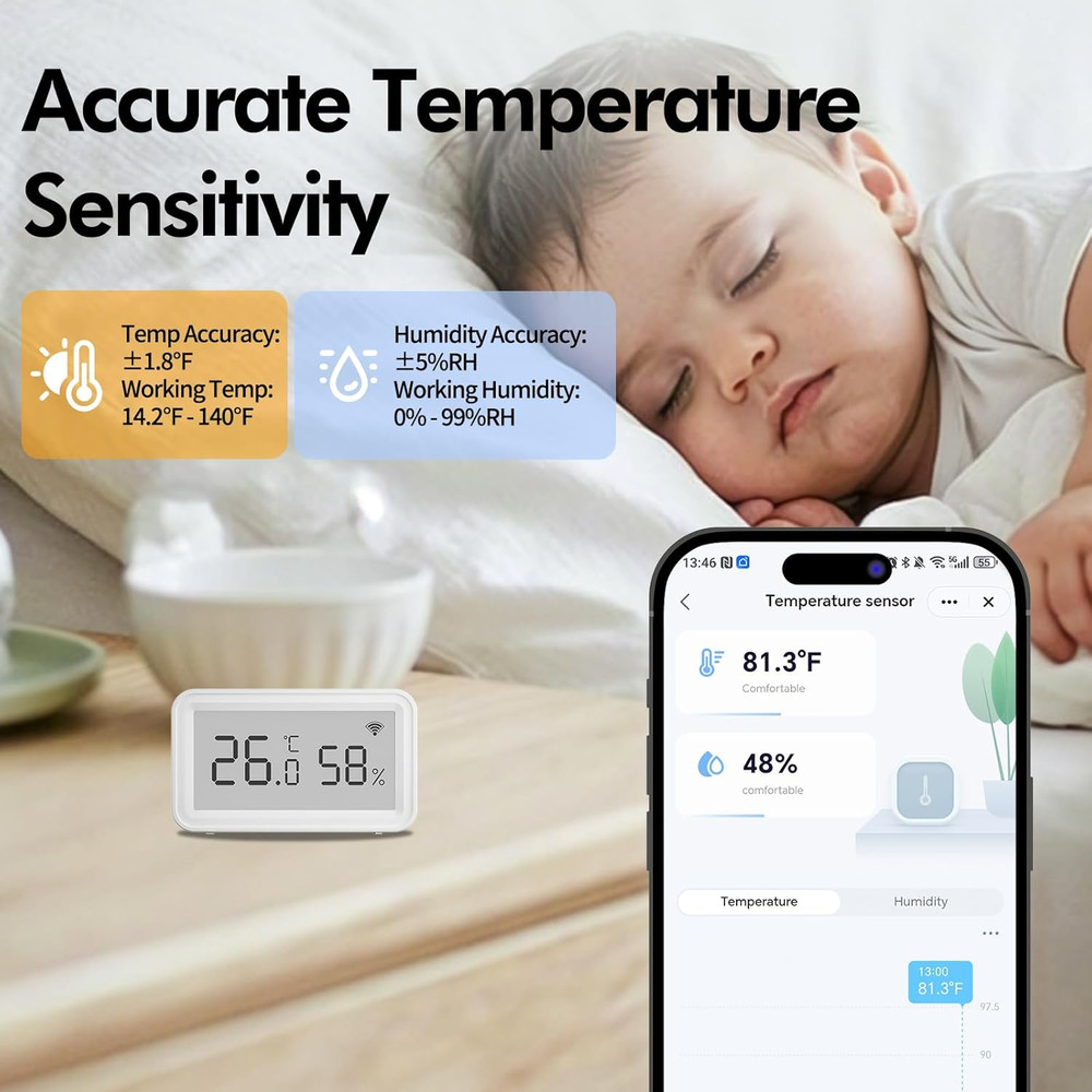 Smart Wifi Thermometer Hygrometer Indoor Wireless Temperature Humidity Sensor
