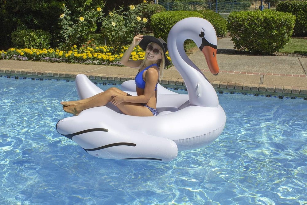 Large White Swan Pool Float - Extra Large Lounge & Ride Float for Kids & Adul...