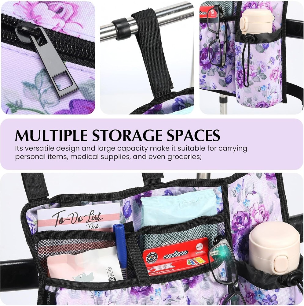 Walker Accessories for Folding Bag Walker Seniors Organizer Storage Pouch Cup...