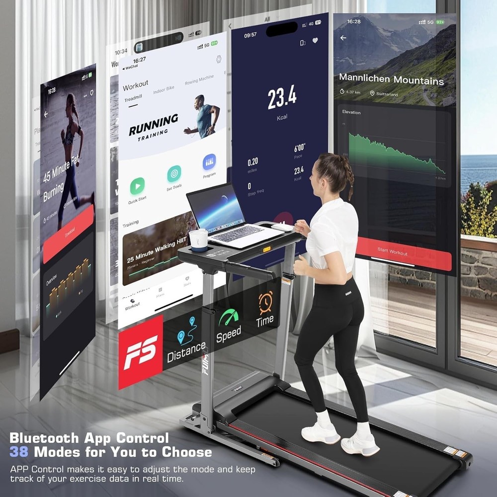 Treadmill with Desk Workstation & Adjustable Height, 300 LBS Weight Capacity